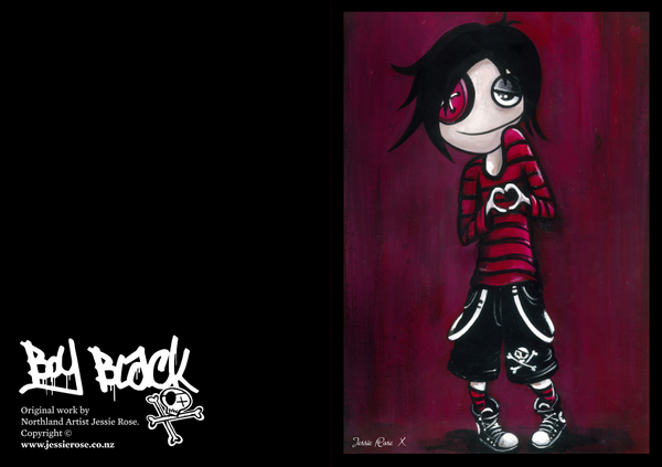 Boy Black Greeting Cards - Emo Love