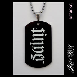 'SAINT/SINNER' - stainless steel ‘dog tag’ style pendant.