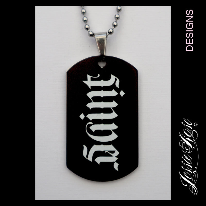 'SAINT/SINNER' - stainless steel ‘dog tag’ style pendant.