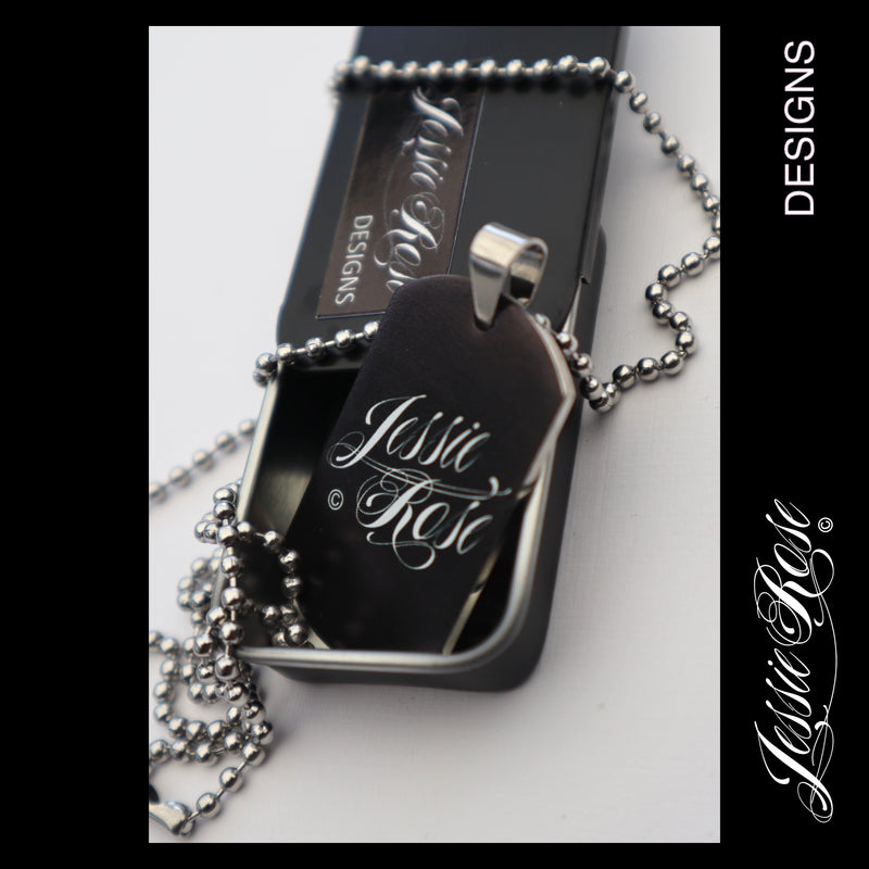 'Boy Black' - stainless steel ‘dog tag’ style pendant.