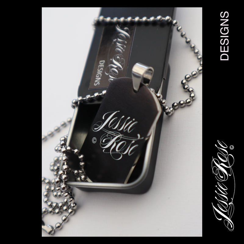 'SAINT/SINNER' - stainless steel ‘dog tag’ style pendant.