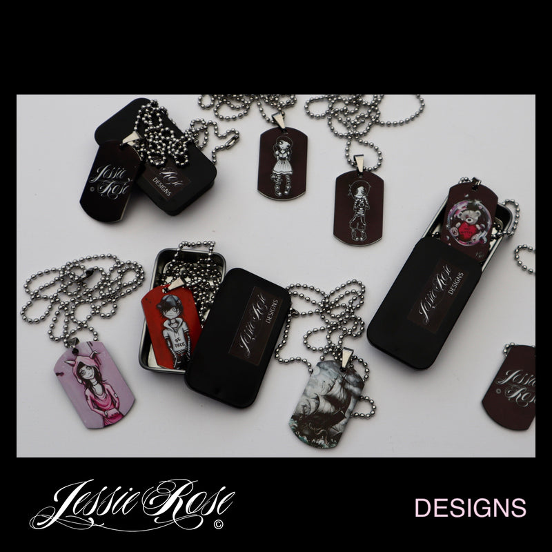 'Rose Red - stainless steel ‘dog tag’ style pendant.